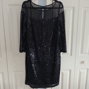 R&M Richards Black Sequins Mesh Dress Special Occasions 14